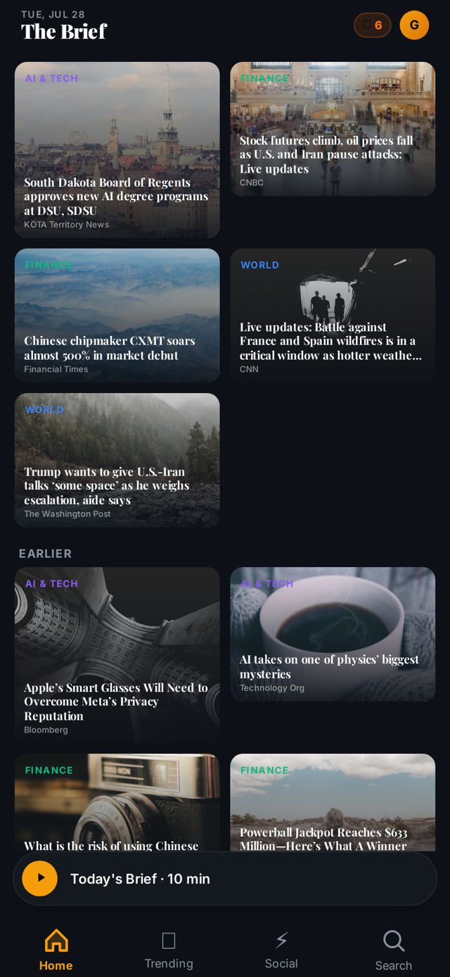 theBrief Daily magazine-style grid of the day’s stories